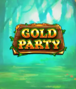 Discover the fairy-tale forest of the Gold Party game by Pragmatic Play, highlighting a rustically styled wooden sign engraved with golden letters. The setting is a green forest which adds a mystical touch to the slot's theme. Great for those who enjoy nature-themed slots, promising a delightful adventure. 